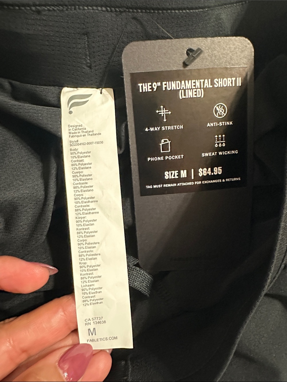 NWT Fabletics Men's Black Athletic Shorts M Long 9” - Picture 4 of 8